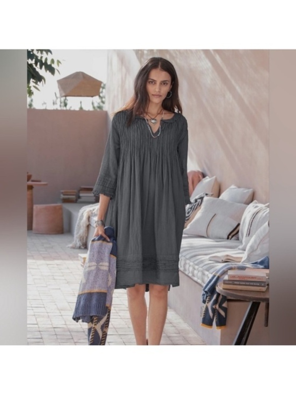 NWT's Sundance Fabienne M Cotton Crinkle Dress Pockets JP Mattie Gray JP Mattie